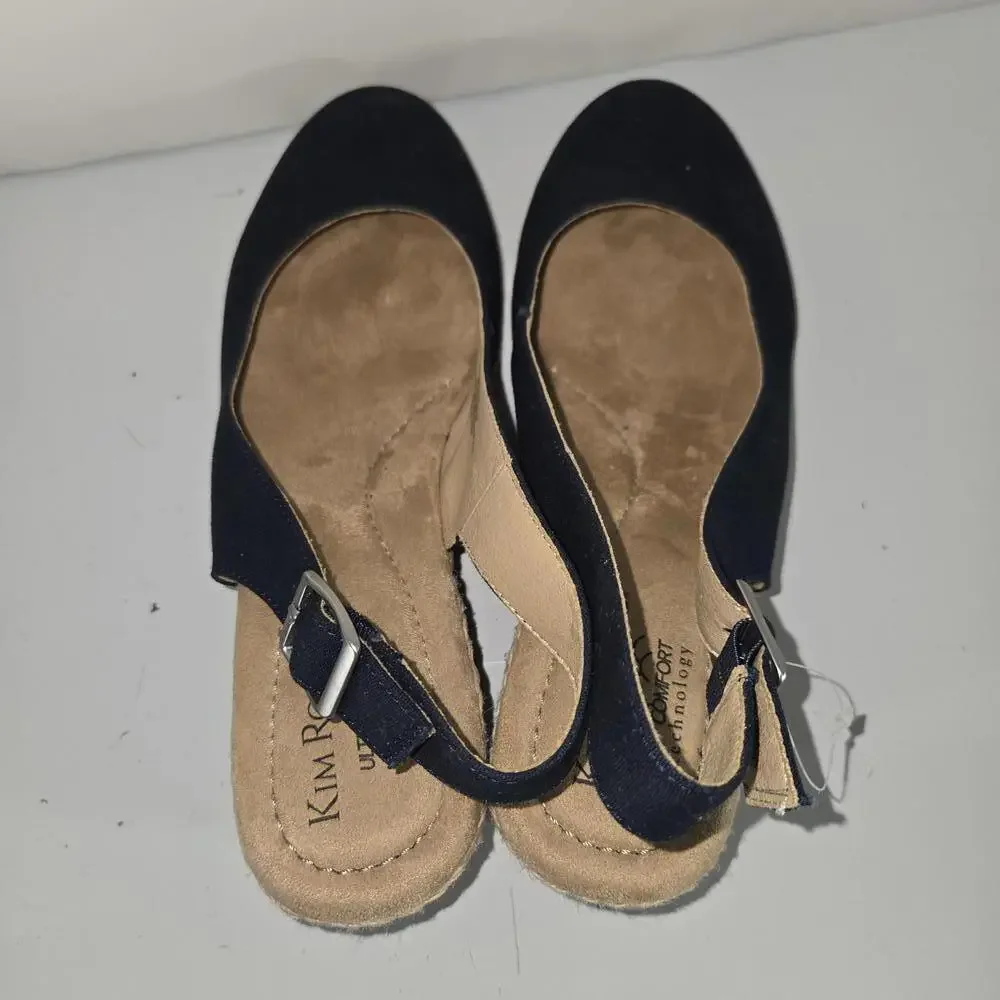 Kim‎ Rogers Dyann Ultra Comfort Navy Blue Slingback Wedge Shoes Sz 9.5M